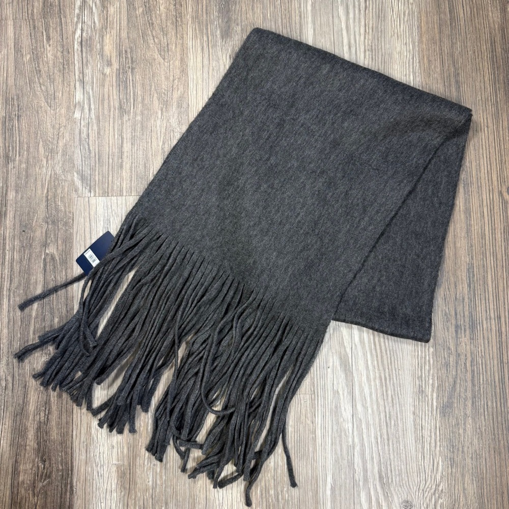 Lucky Brand Charcoal Grey Heathered Fringe Tassel Oblong Winter Scarf Cozycore